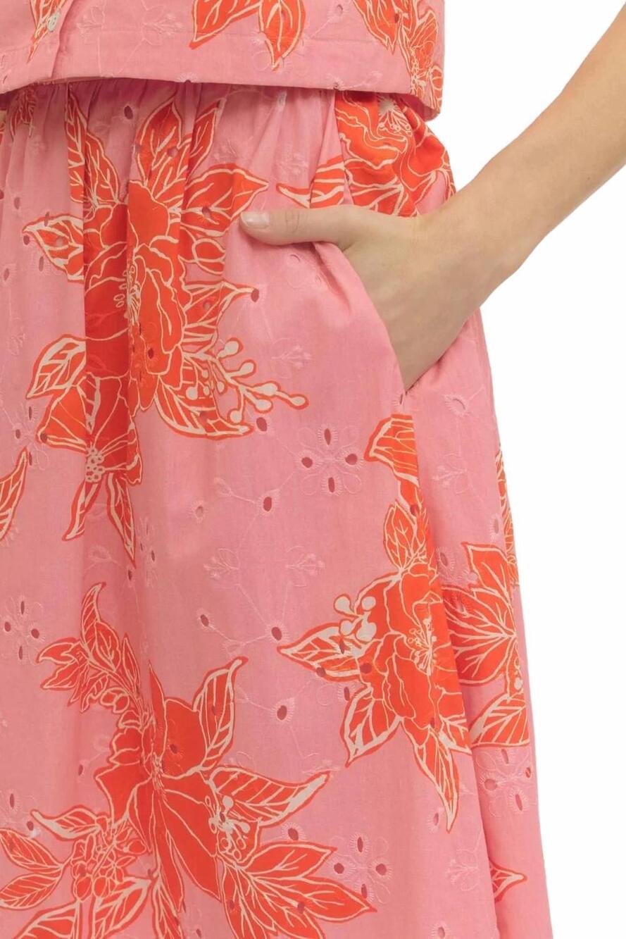 NEW ENTRO eyelet midi skirt & top set in botanical pink - Picture 6 of 6